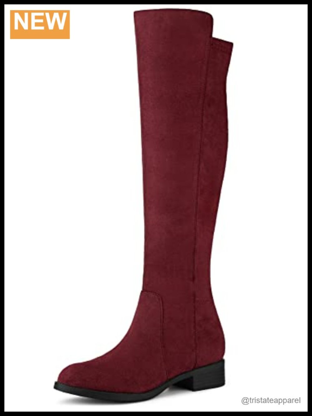 Faux Suede Knee High Boots Side Zipper Chunky Heel